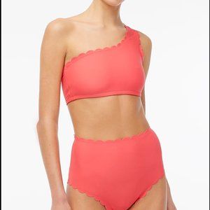 High-rise scalloped bikini bottom Coral
